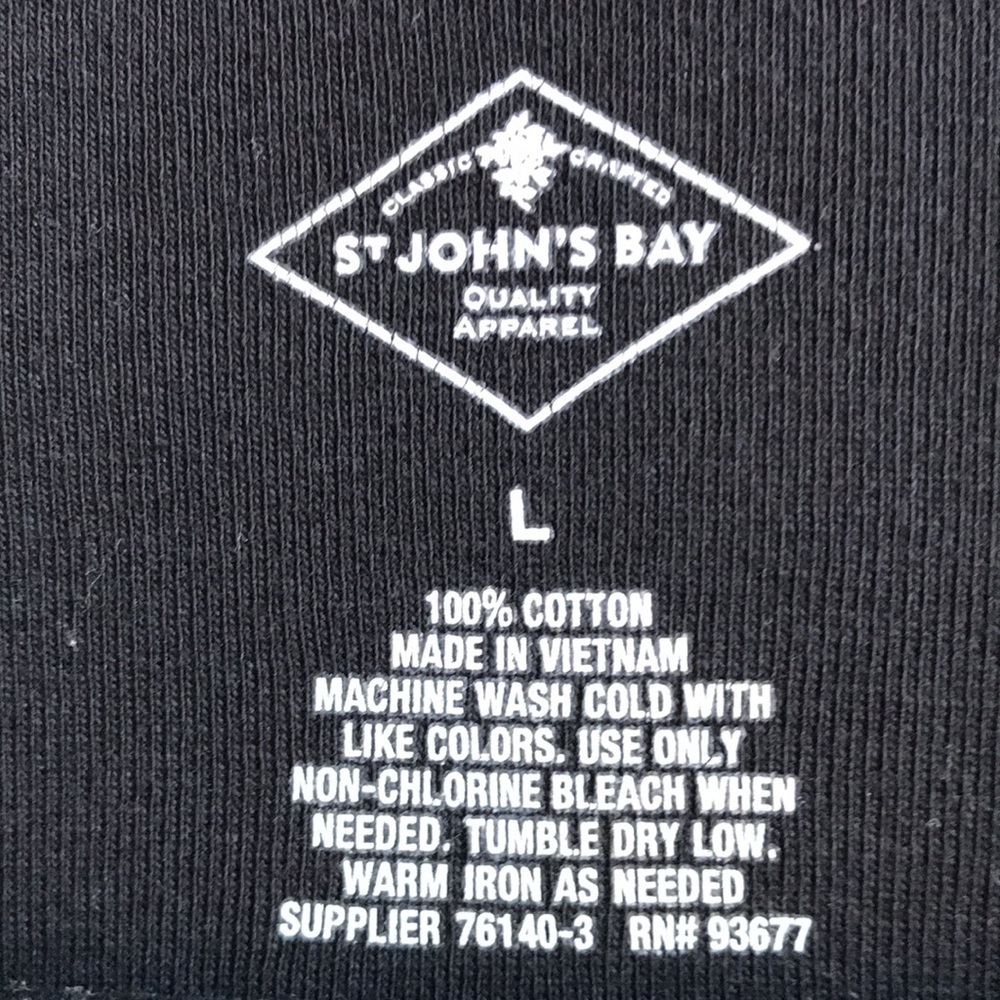 St. John’s Bay black classic V-neck 3/4-sleeve tee, size L - Picture 5 of 6